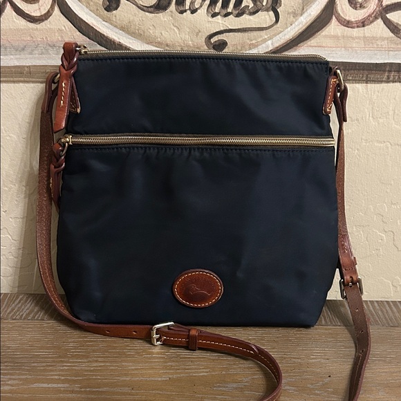 Dooney & Bourke Handbags - Dooney & Bourke Navy Nylon Crossbody with Brown Leather Trim